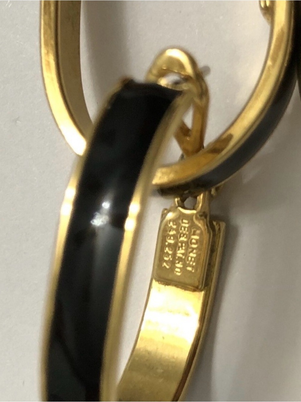 Signed Monet Gold and Black Hoop Clip Earrings - Picture 4 of 4